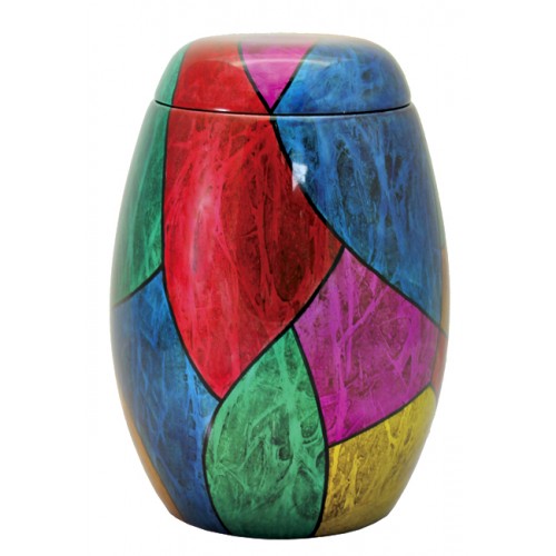 Glass Fibre Urn (Red & Blue Abstract Design) 